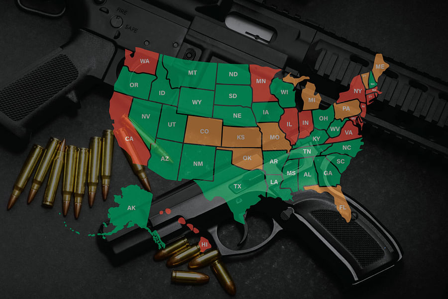 Highlighted map of Idaho showing key areas related to gun laws