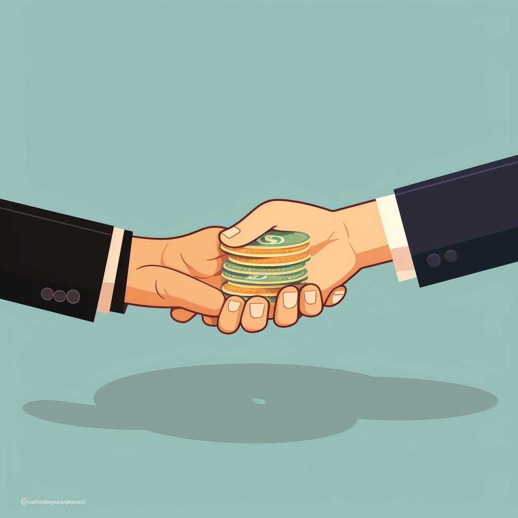 Illustration of a hand giving cash to another hand